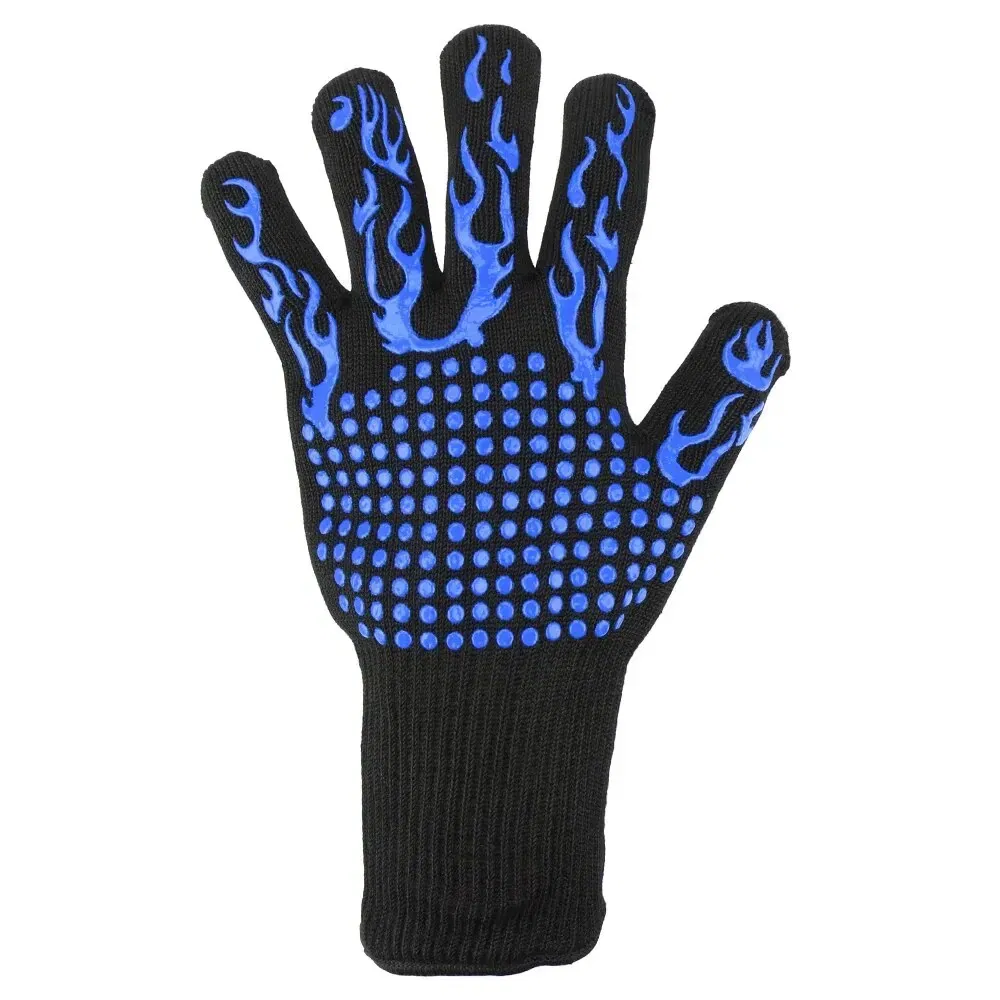 Color: Blue - 300-500 Centigrade BBQ Fire Gloves Flame Retardant Non-slip Fireproof Extreme Heat Resistant Microwave Oven Gloves Oven Mit