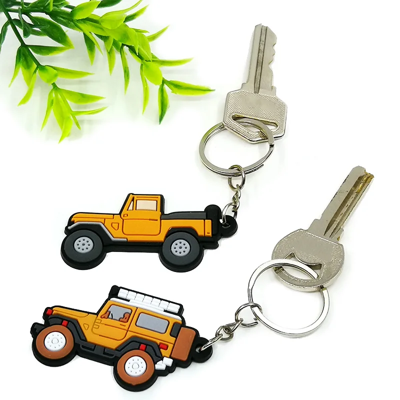 Color: Orange - 1PCS PVC Key Ring 6 Colors of Car Shape Keychain charms Colorful Key Chain Key Holder Fit Little Boy Gift Kids Toys