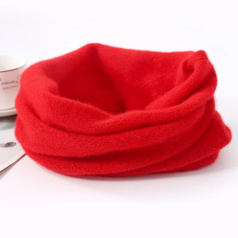 Color: Red, Size: One Size - 100% Merio Wool Neck Warmer Women Winter Warm Fashion Hollow Out Cover Tube Scarf Ear Face Mask False Collar Autumn Headband