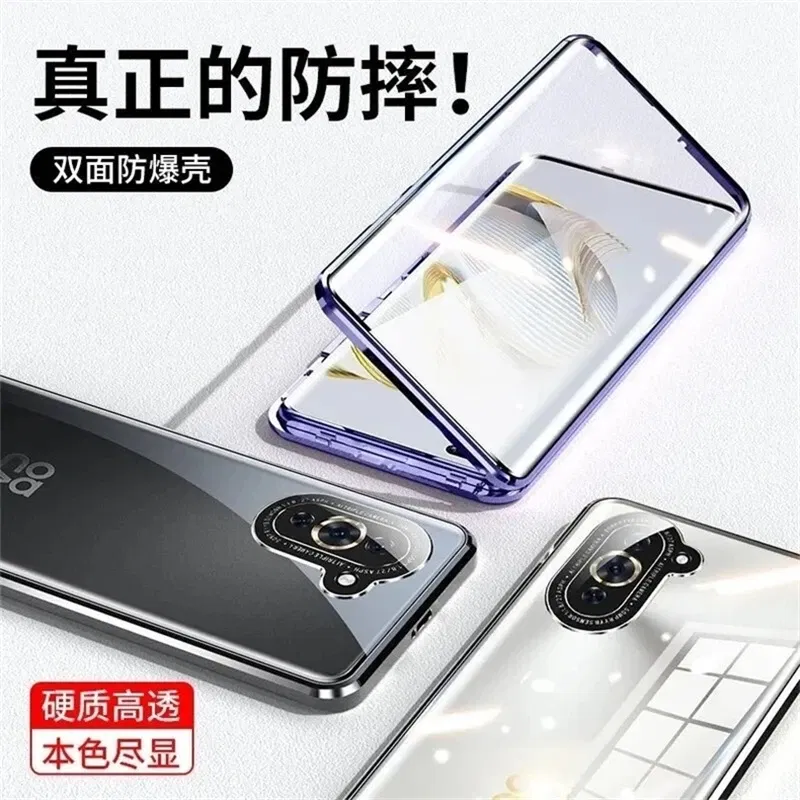 Color: Blue, Material: ABS - 360 Full Case For Huawei Nova 12S Case Double Sided Magnetic Adsorption Metal Capa Tempering Glass Clear Phone Cover For Nova12S
