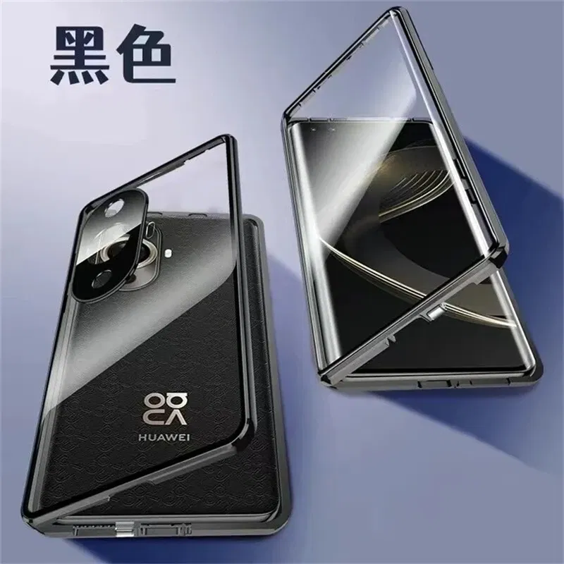 Color: Blue, Material: ABS - 360 Full Case For Huawei Nova 12S Case Double Sided Magnetic Adsorption Metal Capa Tempering Glass Clear Phone Cover For Nova12S
