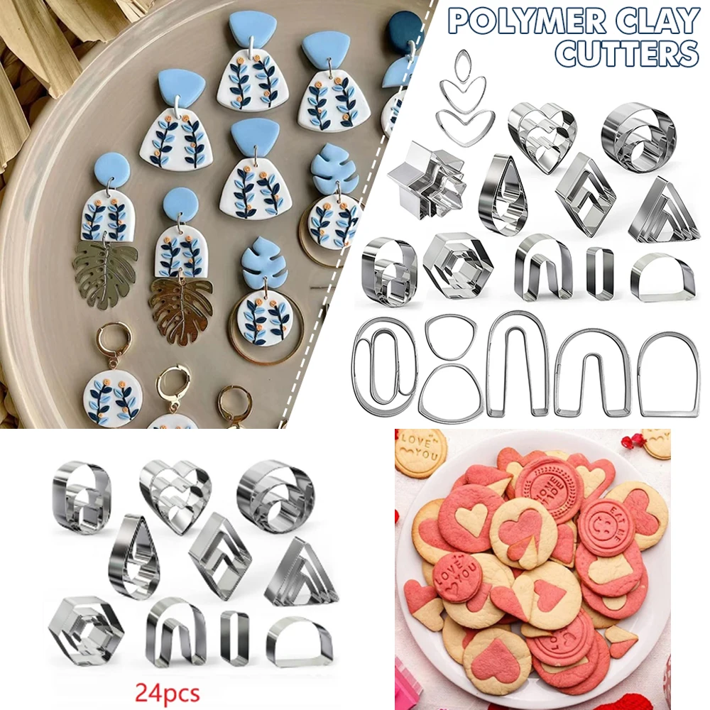 Color: Light Grey - Stainless Steel Polymer Pottery Clay Cutter Tool DIY Ceramic Craft Cutting Mold for Earring Jewelry Pendant Making