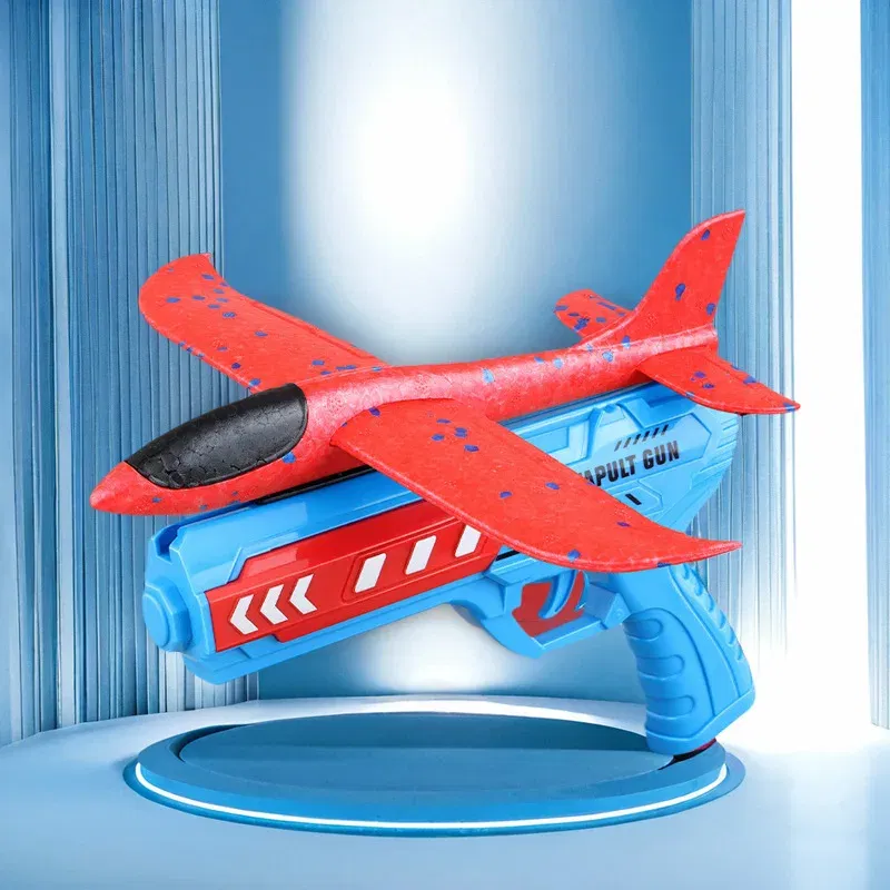 Color: Burgundy - Airplane Launcher Toys Outdoor Sports Flying Toys Children's Foam Ejection Aircraft Toys Birthday Gifts for Boys Girls