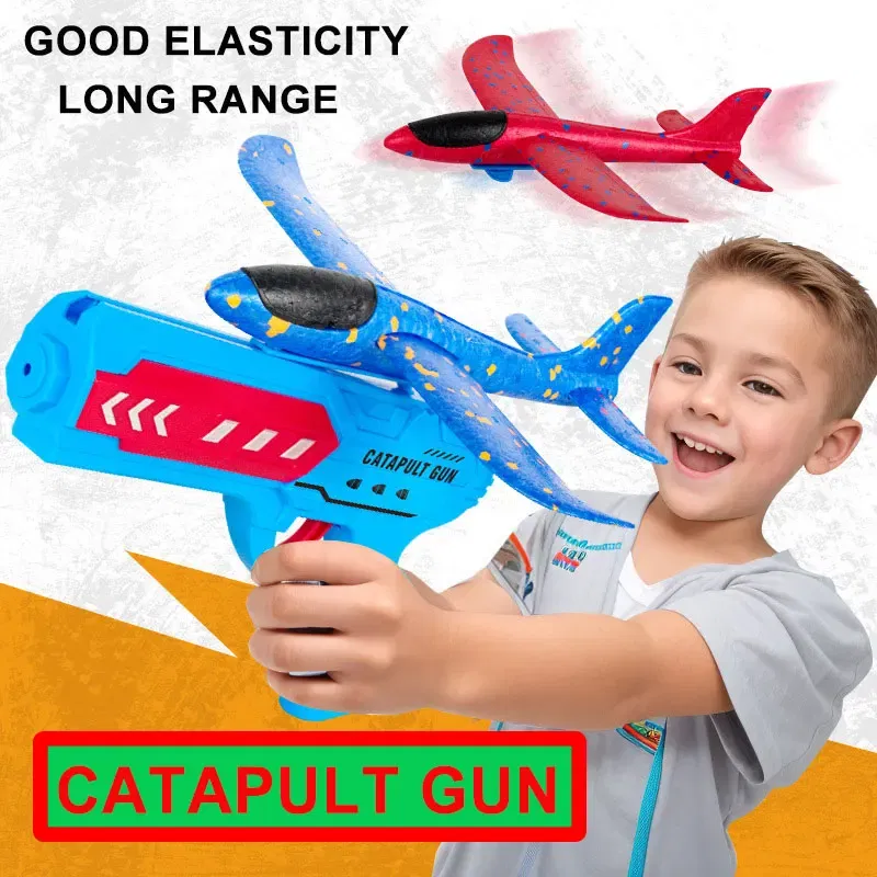 Color: Burgundy - Airplane Launcher Toys Outdoor Sports Flying Toys Children's Foam Ejection Aircraft Toys Birthday Gifts for Boys Girls