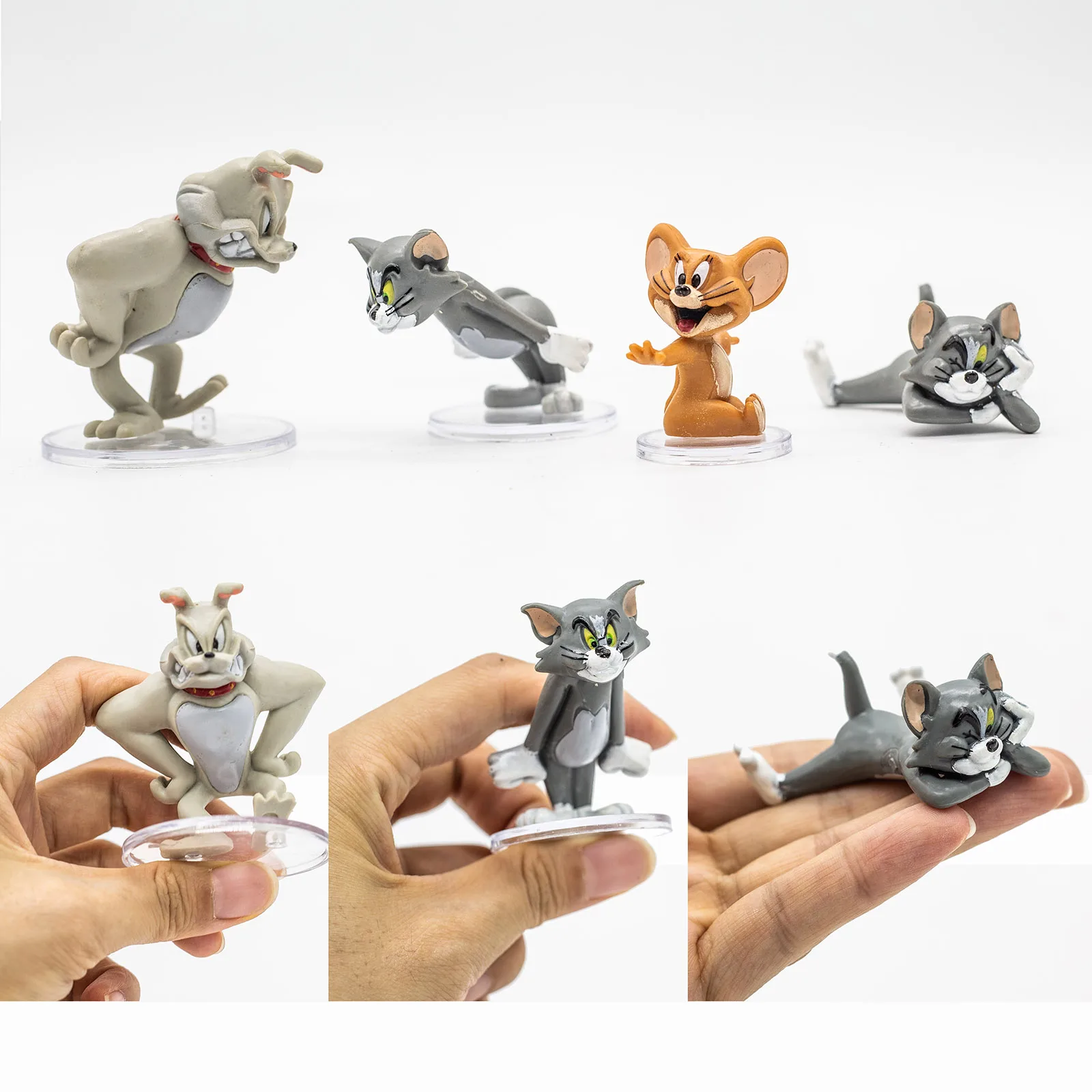 Color: Beige - Action Figure Anime Mini Doll Cute Spike Dog Toms Cat Jerry Mouse Funny Cartoon Figurine Table Ornaments Kids Birthday Gifts