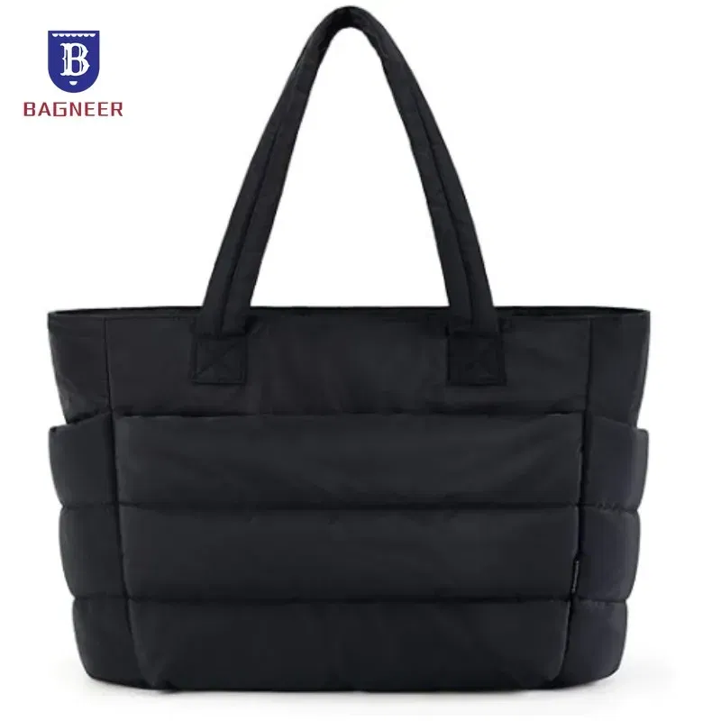 Women's Bubble Tote Bag Cotton Padded Female Quilting Puffy Handbag Shoulder Shopper Solid Color Handle Bag Versatile Daily Bags