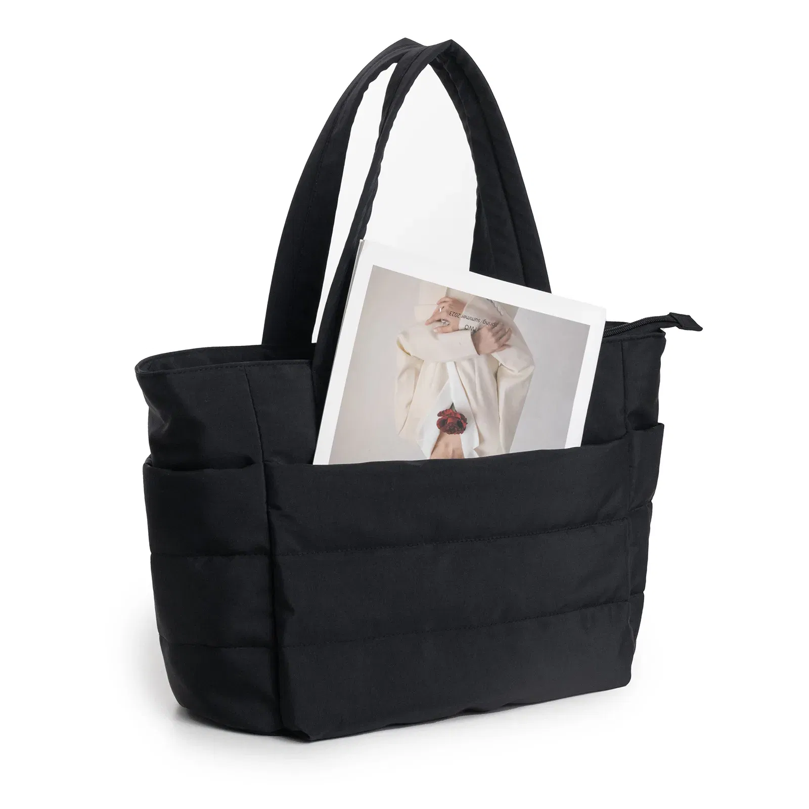 Women's Bubble Tote Bag Cotton Padded Female Quilting Puffy Handbag Shoulder Shopper Solid Color Handle Bag Versatile Daily Bags