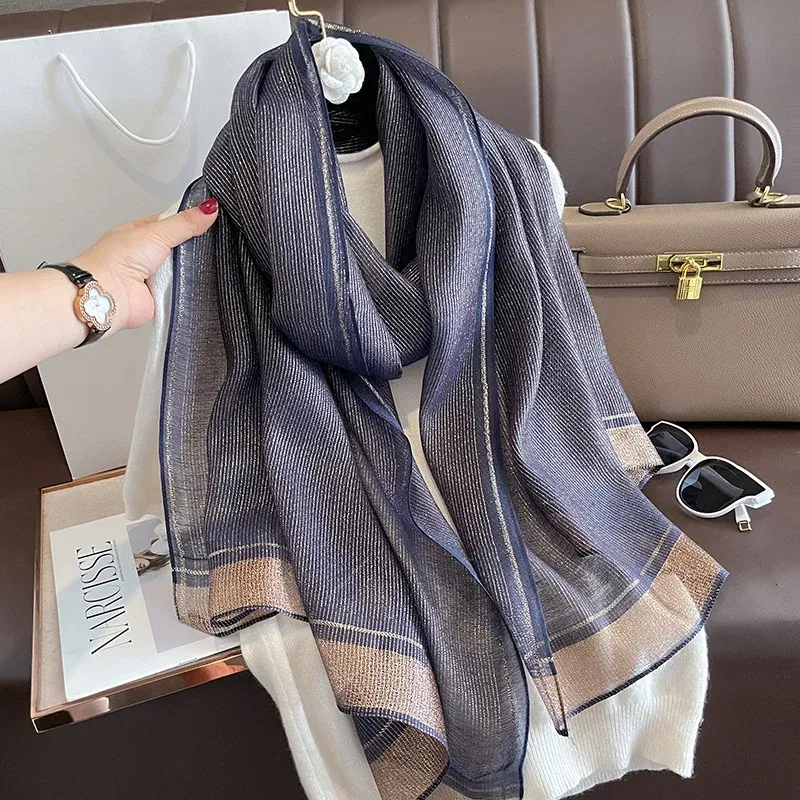 Color: Gold, Size: One Size - 2023 New Women Scarf Winter Warm Solid Silk Wool Shawls Lady Wraps Bufanda Floral Pashmina Luxury Embroidery Warn Scarves