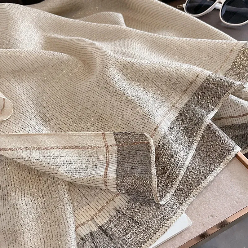 Color: Gold, Size: One Size - 2023 New Women Scarf Winter Warm Solid Silk Wool Shawls Lady Wraps Bufanda Floral Pashmina Luxury Embroidery Warn Scarves