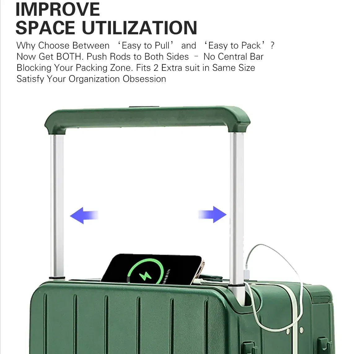 Color: green, Luggage Size: 26Inches 650mm, Ships From: CHINA - LightGo Front Access 20/26/28 Inch Carry On Luggage w/ Laptop Compartment, 2 USB-C, TSA Lock, Silent Wheels for Business Travel