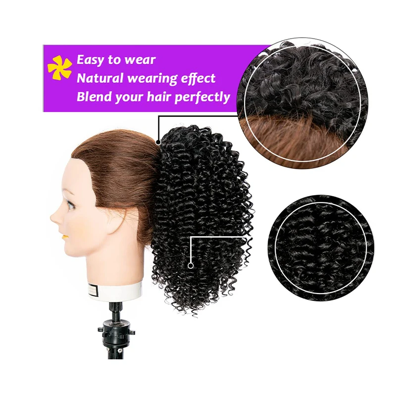 Color: 1B/27HL - Synthetic Drawstring Curly Ponytail Extension for African Women Short Afro Kinky Ponytail Extension