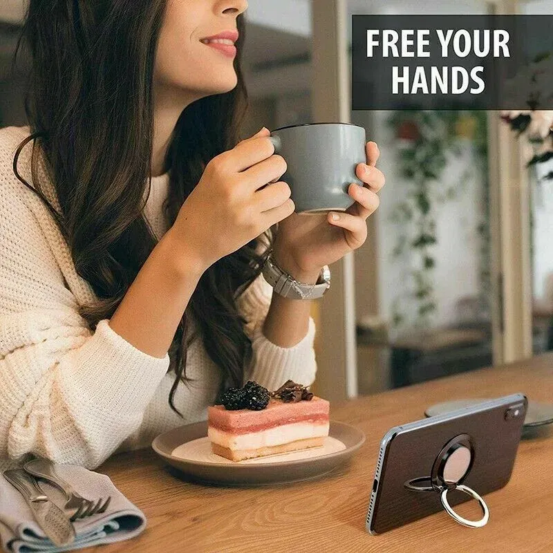 Color: Orange - Universal Finger Ring Holder Stand Grip 360 Degree Rotating for Mobile Phone Car Magnetic Mount Phone Back Sticker Pad Bracket