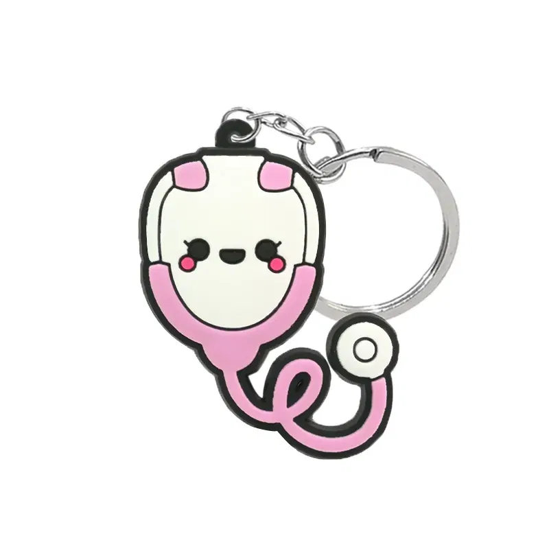 Color: green - 1PCS PVC Rubber Hot Keychain for nurses New Design Medicine Style Heart & Brain Car Key Pendant Cute Bag Ornament Gift
