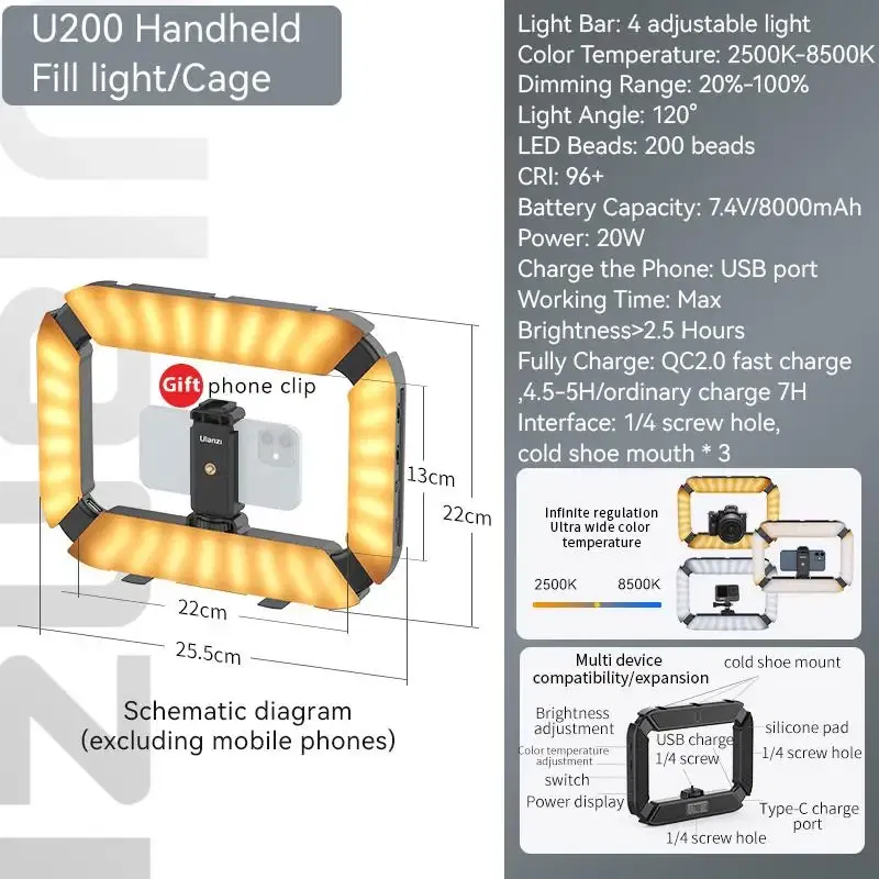 Color: Gold, Ships From: CHINA - New! Ulanzi U200 U-200 Smartphone Video Rig LED Video Light 2 in 1 Ring Light Cold Shoe for Microphone Tiktok Youtube Live Rig