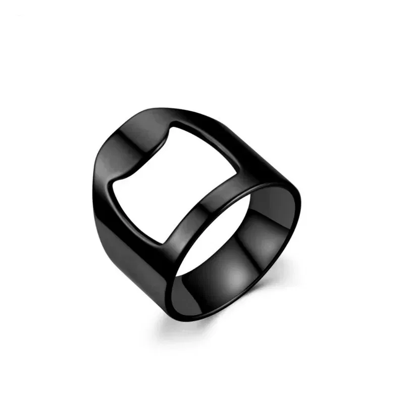 Main Stone Color: green, Ring Size: 7 - VIVILADY Titanium Stainless Steel Creative Bottle Opener Ring Jewelry For Unisex Punk Simple Fashion Party Bar Gift Wholesale