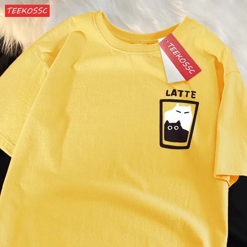Color: Mint, Size: XL - Mocha Latte Couple Outfit Cat Coffee Couple Male T-Shirts Graphic Cool Tee Shirt High-Quality Oversized Tshirt Comfort Soft