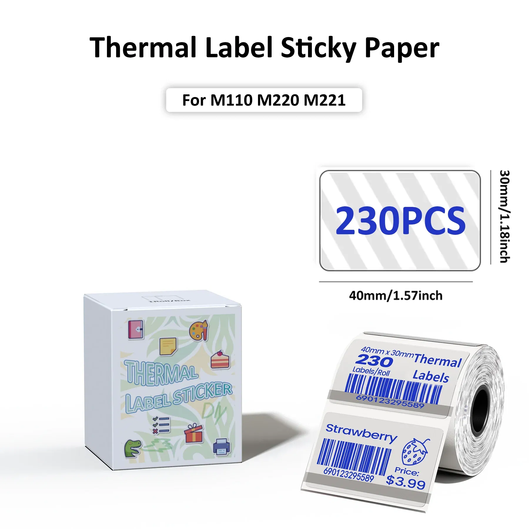Color: WHITE - Original M110 M220 Clear Thermal Labels -1.57"x2.36" (40x60mm) Transparent Waterproof Label Refills Compatible with Phomemo M110