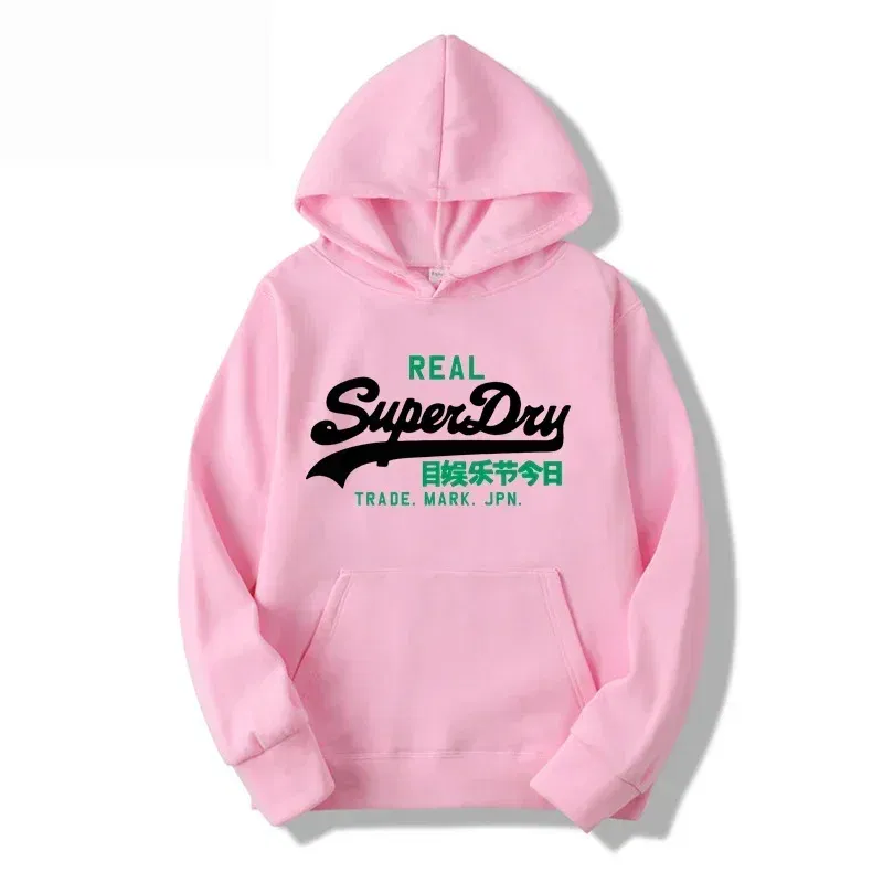 Color: Pink, Size: M - spring autumn superdry printed Men women Hoodies Fleece Warm Mens Sweatshirt Fashion Men Fleece Warm Sweatshirt