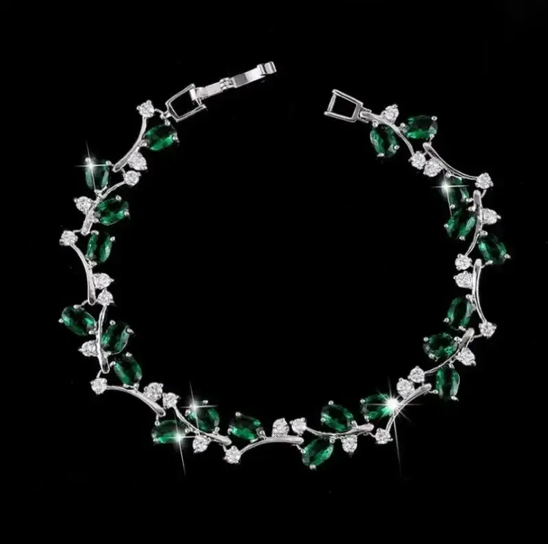 Metal Color: Titanium Plated - Fashion Exquisite Color Crystal Inlaid Ladies Charm Bracelet Engagement Wedding Jewelry