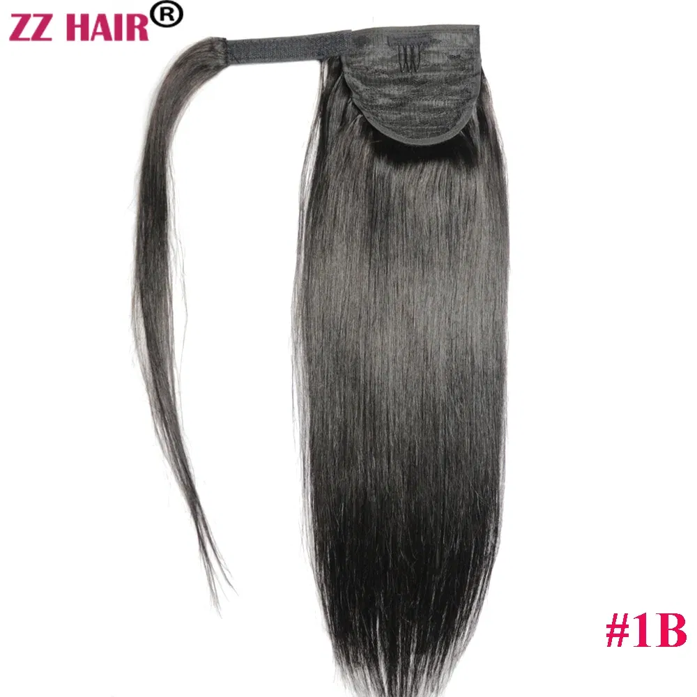 Color: #1B, Life Span: 6 Months With Proper Care, Stretched Length: 16inches, Longest Hair Proportion: 35%-45% - ZZHAIR 100% Human Hair Extensions 16"-28" Machine Made Remy Magic Wrap Around Ponytail 60g-120g Clip In Horsetail Stragiht