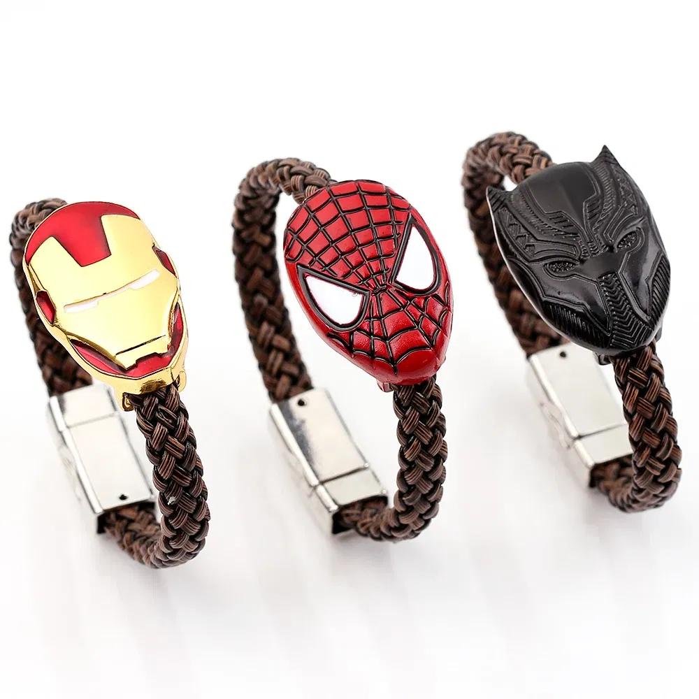 Metal Color: Hot Stamping, Ships From: CHINA - Marvel Superhero The Avengers Bracelet Iron Man Spiderman Mask Handmade Woven Leather Rope Bangle Charm Jewelry Accessory