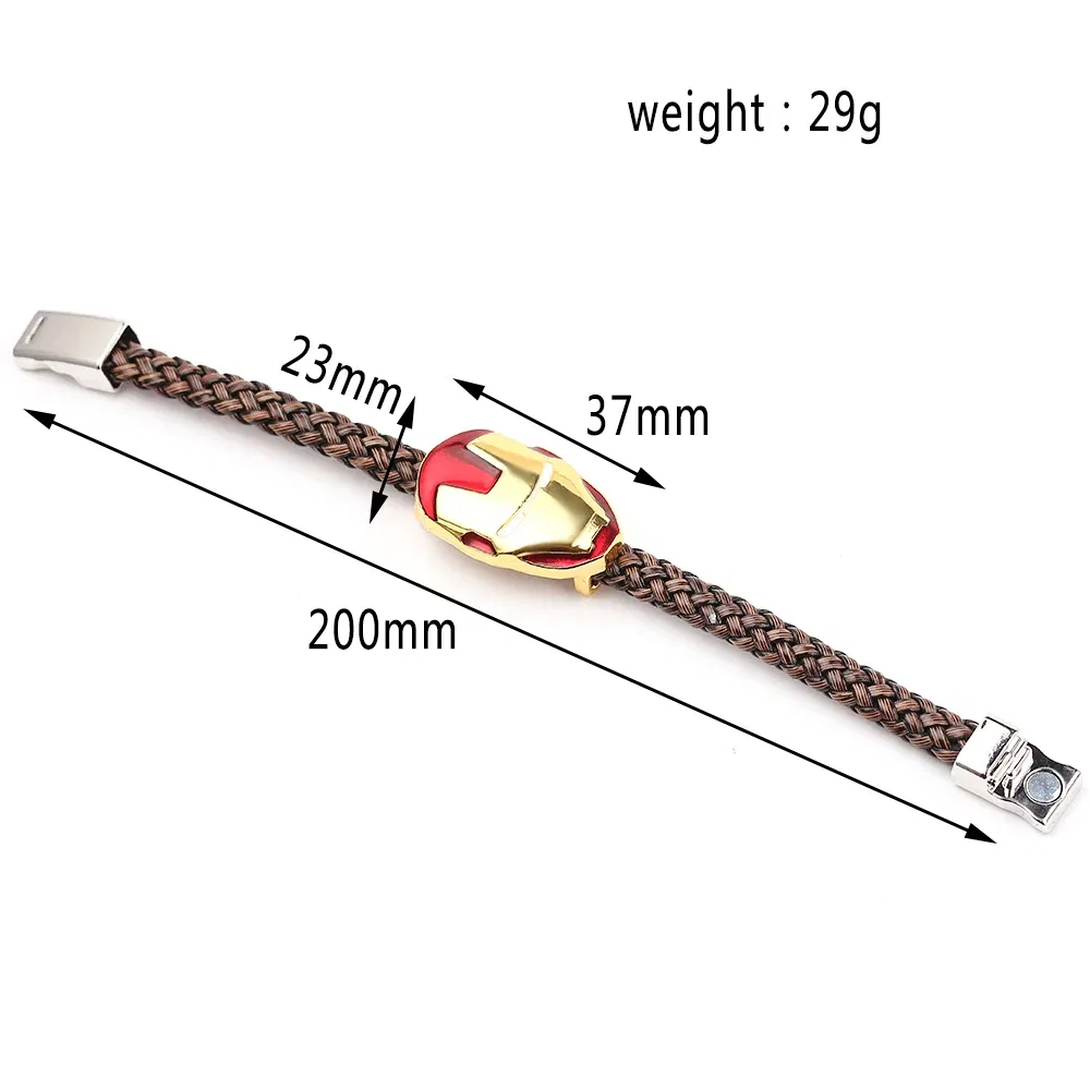 Metal Color: Hot Stamping, Ships From: CHINA - Marvel Superhero The Avengers Bracelet Iron Man Spiderman Mask Handmade Woven Leather Rope Bangle Charm Jewelry Accessory