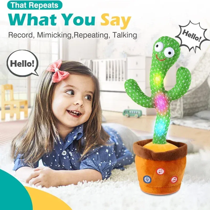 Color: Red - Dancing and Talking Cactus Toy Sunshine Cactus Children's Electronic Plush Toy with 120 Songs Children's Birthday Gifts