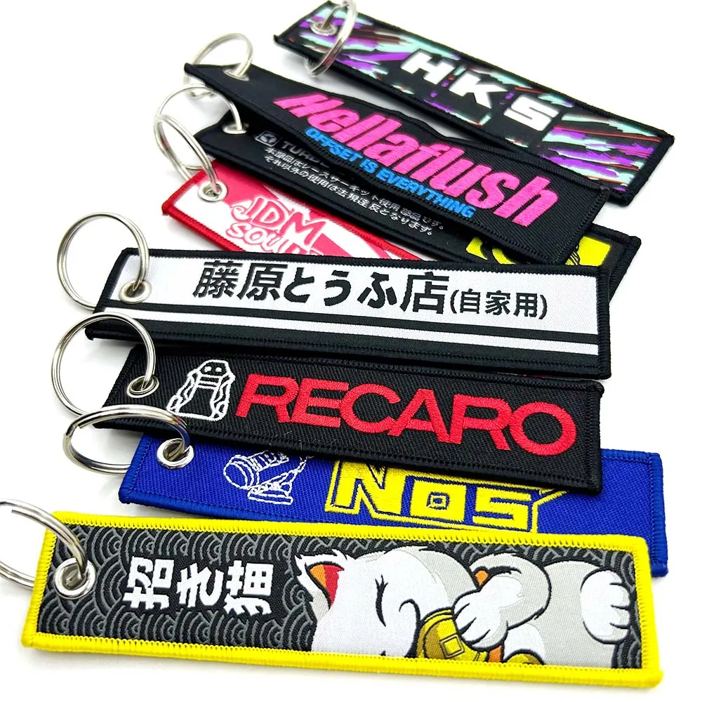 Color Name: Red - JDM HKS Keychain Embroidered Woven Personality Fashion Cloth ADVAN Key Chain Car Motorcycle Key Rings Key Holder Pendant Nos