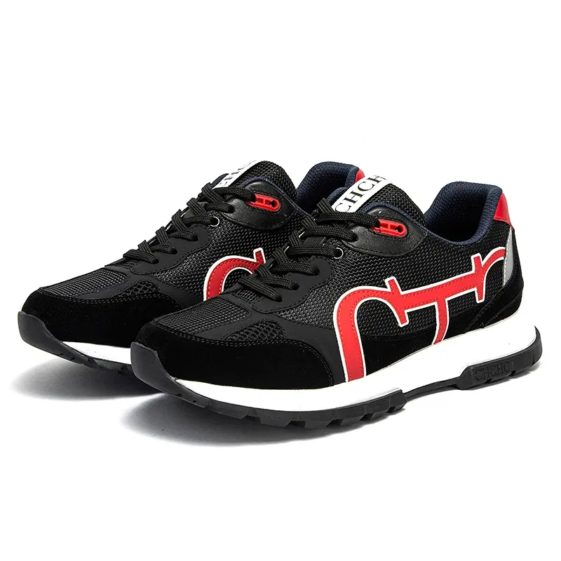 Color: black, Shoe Size: 8 - CHCH Men's Tennis Shoes Black Cow Leather Material Stitching Design Men's Shoes Sports Shoes