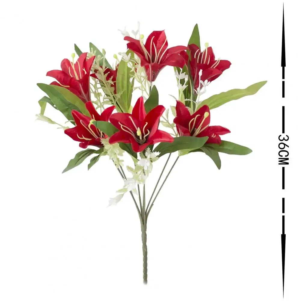 Color: PURPLE - 1Pc Artificial Lilies Flower No Withering Non-fading Single Branch Multi-fork Artistic Modern Style Fake Flower for Wedding