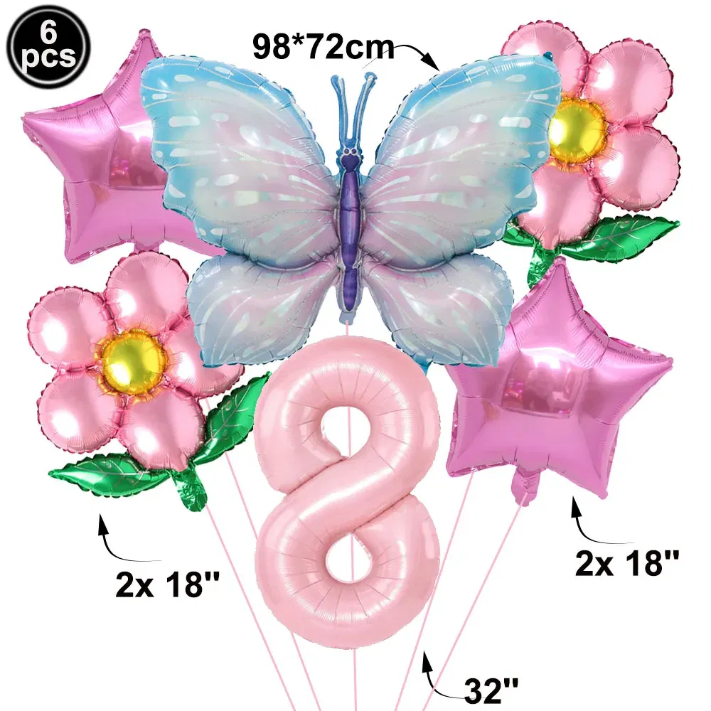Color: PEACOCK BLUE - Butterfly Balloon Set 32/40inch Number Balloon Princess Garden Decoration Girl Fairy Birthday Party Balloon