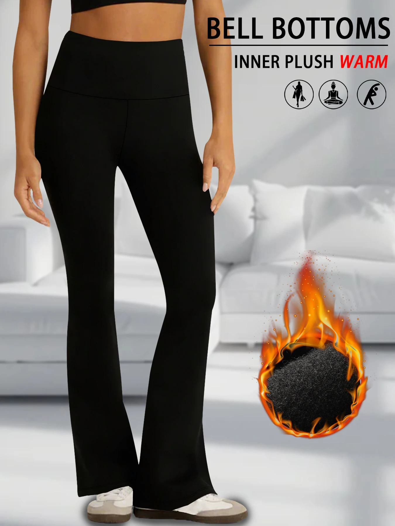 Color: Brown, Size: M - Women's Super Soft High Waisted Fleece Flare Leggings Tummy Control Soft Bootleg Bootcut Pants
