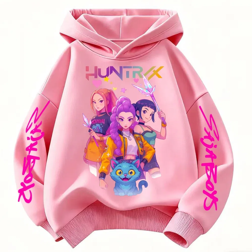 Color: black, Kid Size: 3T - Movie KPop Demon Hunters Rumi Mira Zoey Graphic Hoodie Men's Women Korean Fashion Trend Streetwear Unisex Casual Fleece Pullover