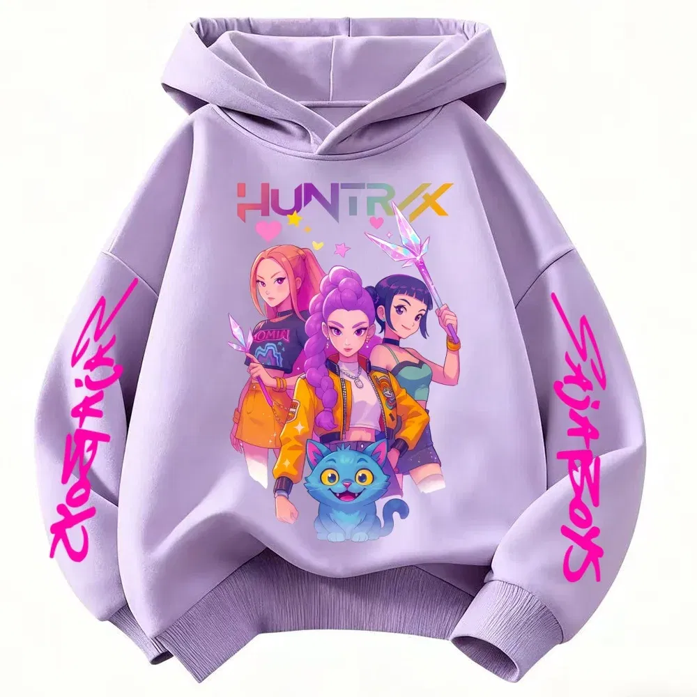 Color: black, Kid Size: 3T - Movie KPop Demon Hunters Rumi Mira Zoey Graphic Hoodie Men's Women Korean Fashion Trend Streetwear Unisex Casual Fleece Pullover