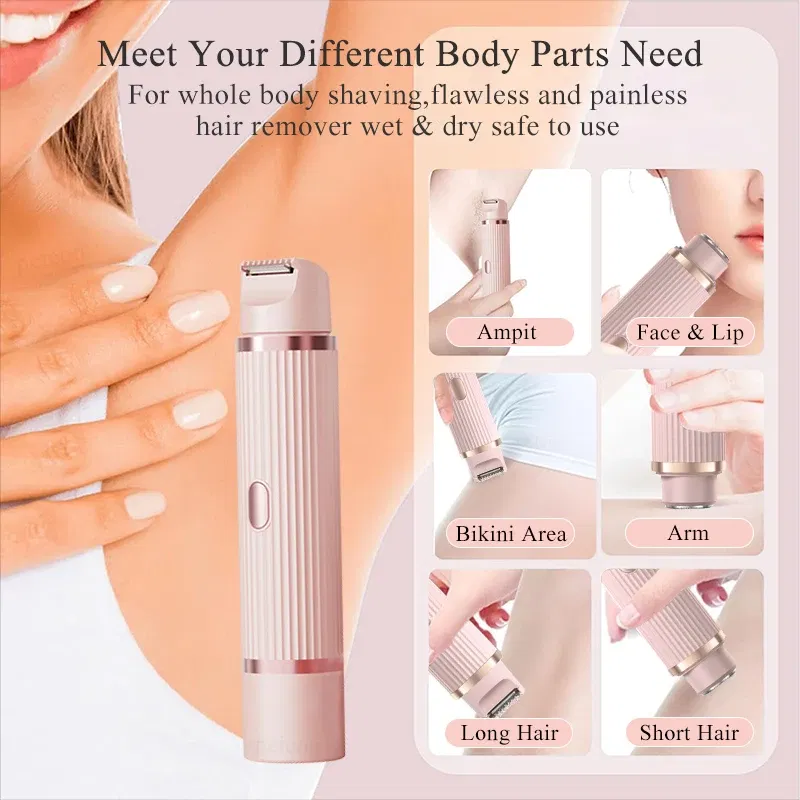 Color: Pink - Women Epilator Dual Head Facial Electric Razor Body Shaver for Shaving Bikini Trimmer Area Leg Waterproof Female Hair Removal
