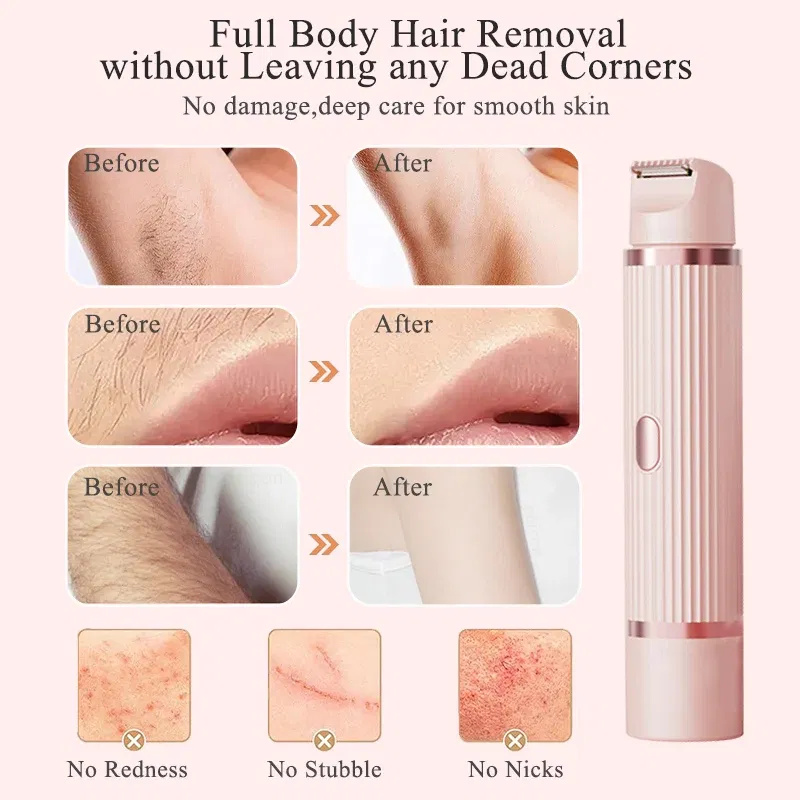 Color: Pink - Women Epilator Dual Head Facial Electric Razor Body Shaver for Shaving Bikini Trimmer Area Leg Waterproof Female Hair Removal