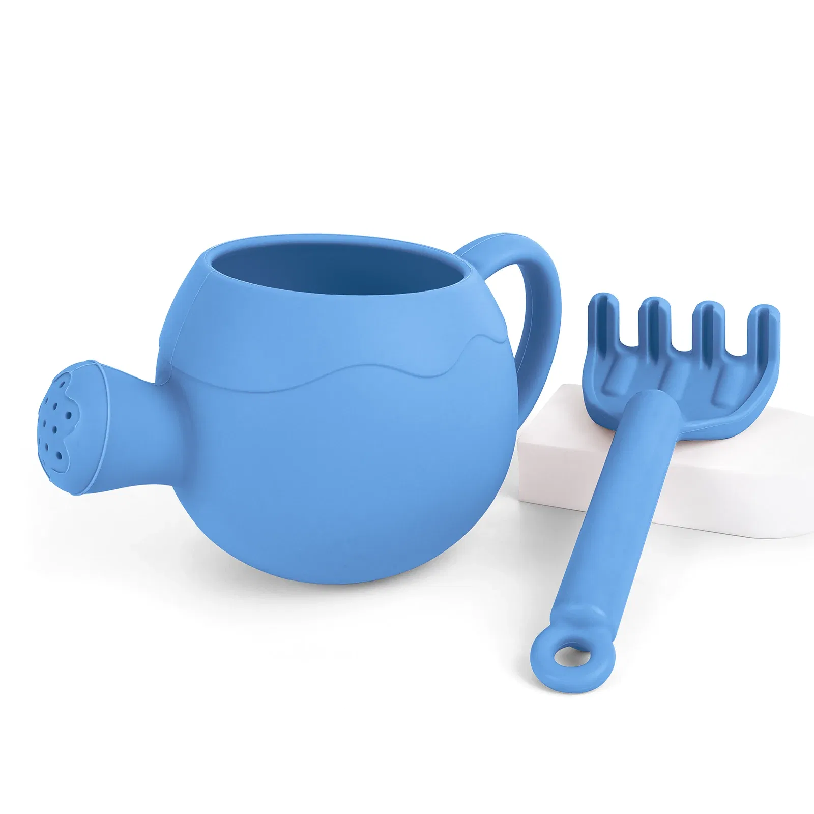 Color: Dark Khaki - Summer Beach Toys Sand playing tools Soft Silicone Watering Pot Rake Set Play Sand Bucket Shovels Suitable for children outdoors