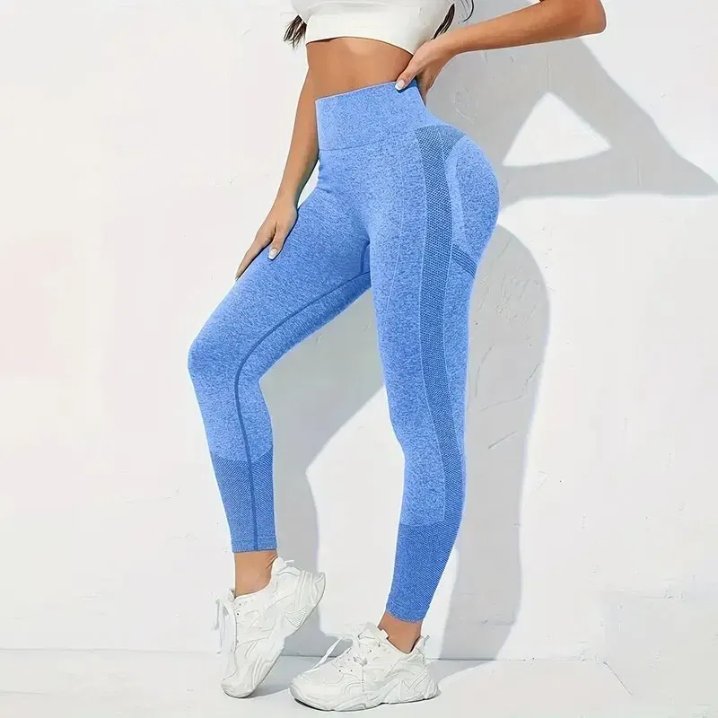 Size: S, Color: Beige - Yoga Basic 3pcs Fitness Gym Tights Seamless Hip-hugging Tummy Control Yoga Leggings With Punch Out Holes