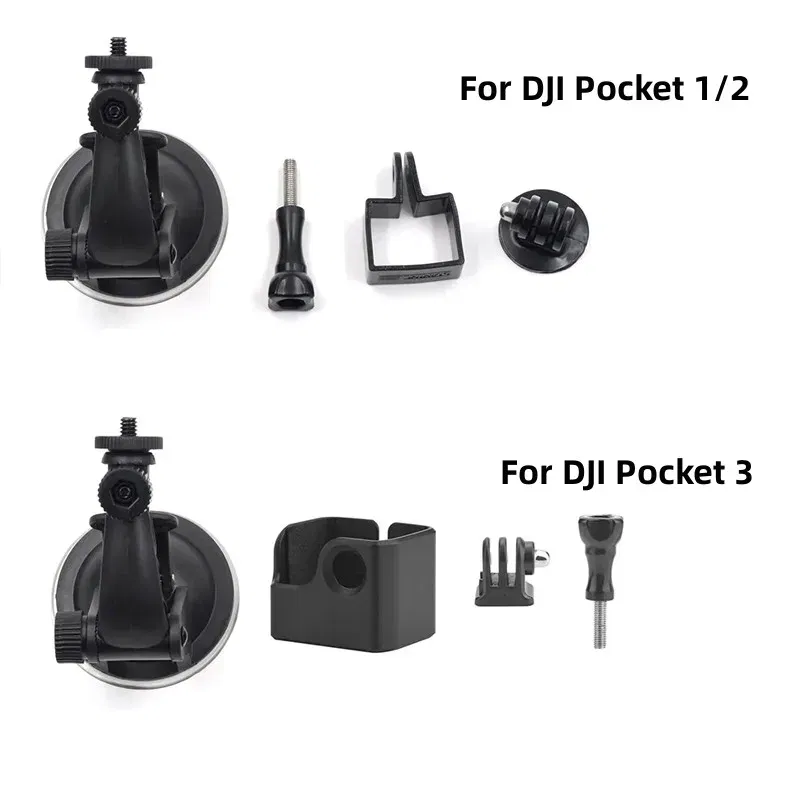 Color: Black - Gimbal Car Bracket Car Suction Cup Stable Mount Holder with Adapter Clip for DJI Pocket 3 Osmo Pocket 1/ 2 Camera  Accessories