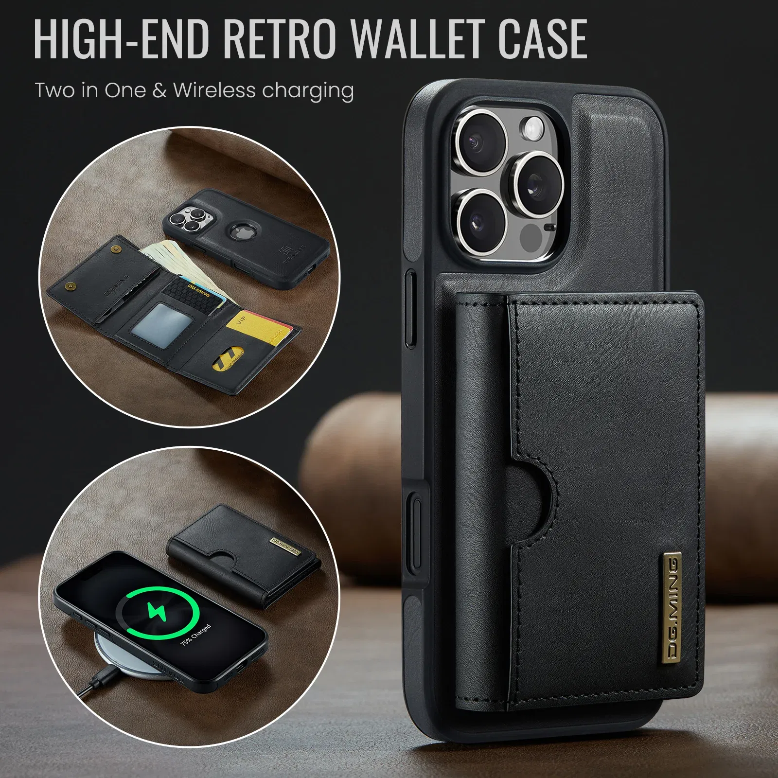 Color: Beige, Material: PP - Detachable 2 IN 1 Magnetic For Magsafe Leather Case For iPhone 16 Pro Max 15 12 13 11 14 Plus 16e Flip Wallet Card Holder Cover