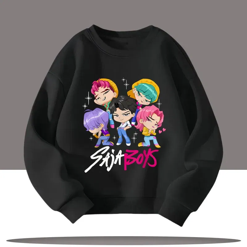 Color: Silver, Kid Size: 4 - K-pop Demon Hunters Cartoon Print 3-12 Year Old New Style Kids Round-neck Sport Shirt Cute Girl Casual Top Children's Clothing