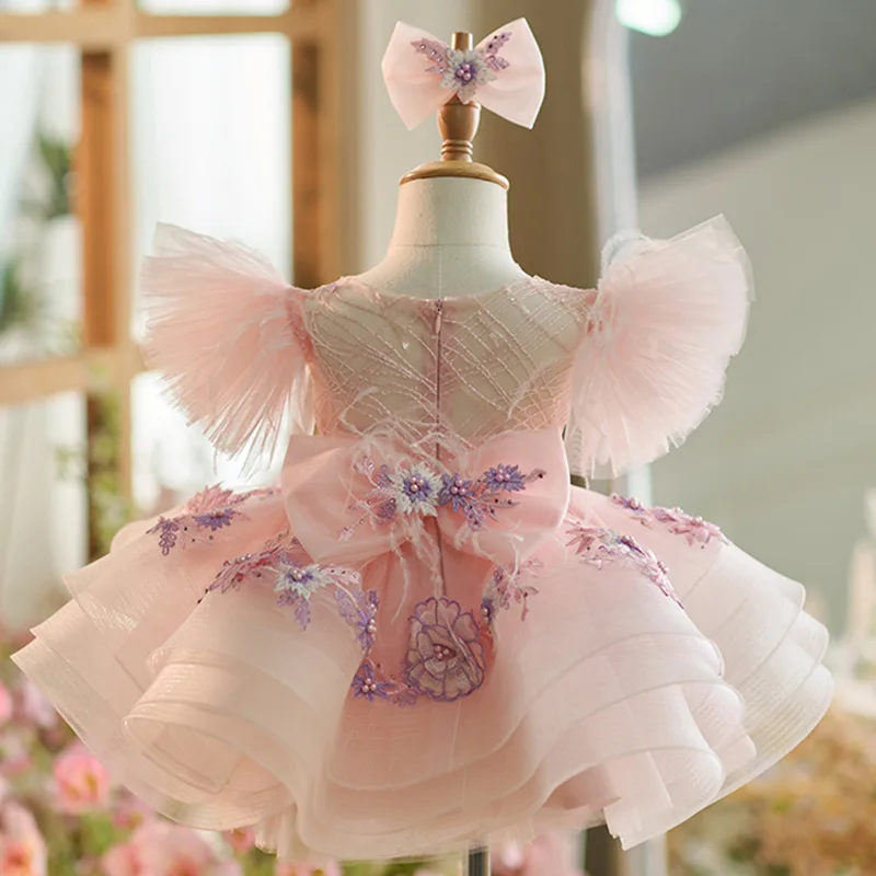 Color: green, Kid Size: 8T - New baby girl toddler dress birthday party dress exquisite unique girl sweet little fly sleeve cake skirt