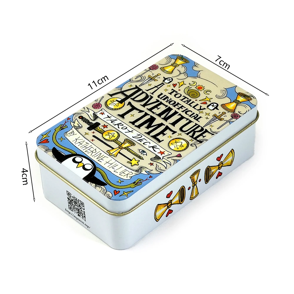 Color: Clear - Adventures time Tarot 78pcs Cards in a Tin Metal Box Gold plated Edge Tarot Cards For Divination Tarot Deck Beautiful Package