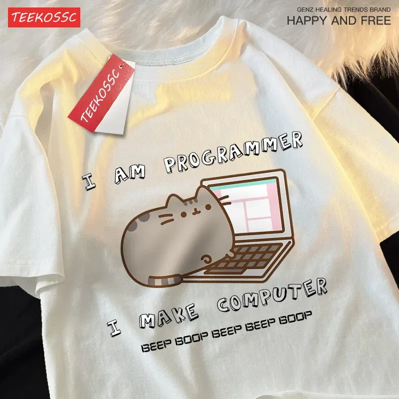 Color: Dark Grey, Size: M - I Am Programmer I Make Computer Mens T Shirts Summer Cotton T-Shirt Oversized Loose Short Sleeve Crewneck Tee Clothes Fashion