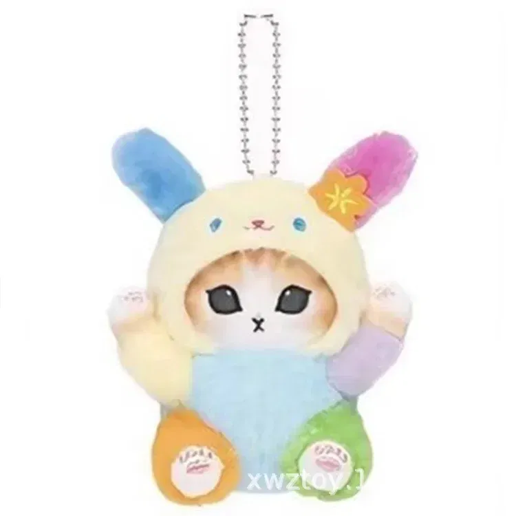 Color: Clear - Hot Kawaii Plush Keychain Pendant Cartoon Mofusand Shark Cat Cross-Dressing Hello Kitty Kuromi Doll Stuff Backpack Decor Toys