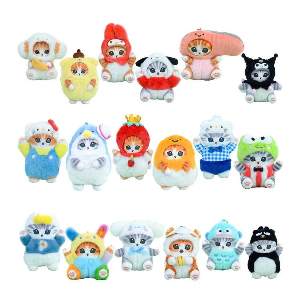 Color: Clear - Hot Kawaii Plush Keychain Pendant Cartoon Mofusand Shark Cat Cross-Dressing Hello Kitty Kuromi Doll Stuff Backpack Decor Toys