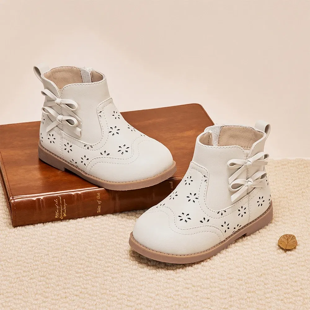 Dave Bella Children's Short Leather Boots Winter Girls Anti Slip Plush Shoes Fashion Casual Outerwear Kids Ankle Boots DB4253578