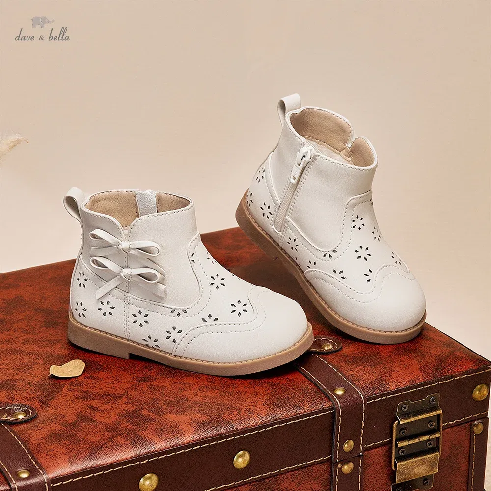 Dave Bella Children's Short Leather Boots Winter Girls Anti Slip Plush Shoes Fashion Casual Outerwear Kids Ankle Boots DB4253578