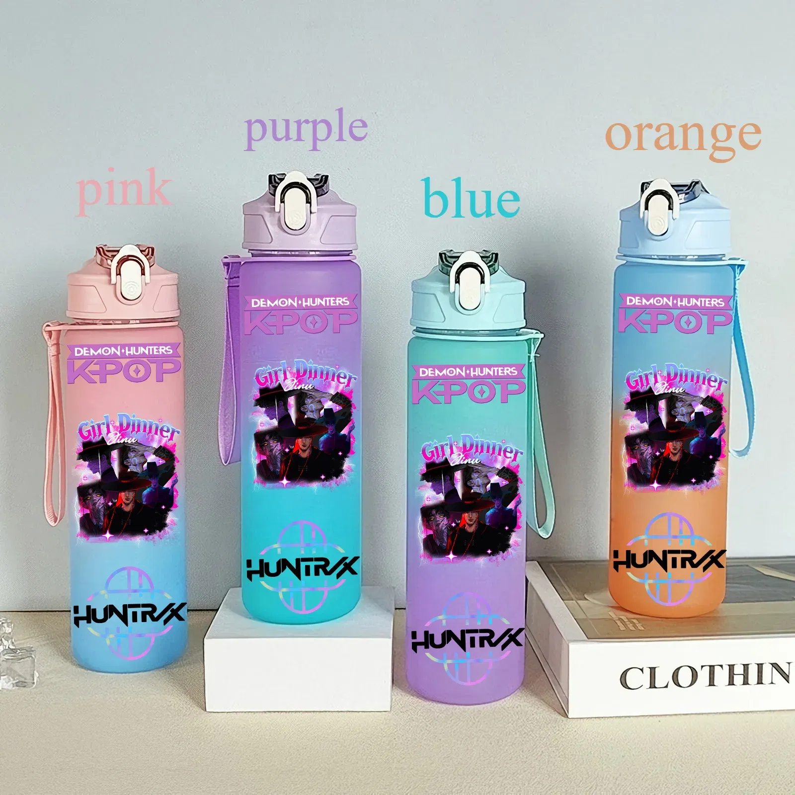 Color: plum, Size: 12" - 750ML K-pop Demon Hunters HUNTR X Rumi Mira Zoey Jinu Celine Kpop Plastic Water Cup K Pop Drinking Bottle School Huntrix Gourde
