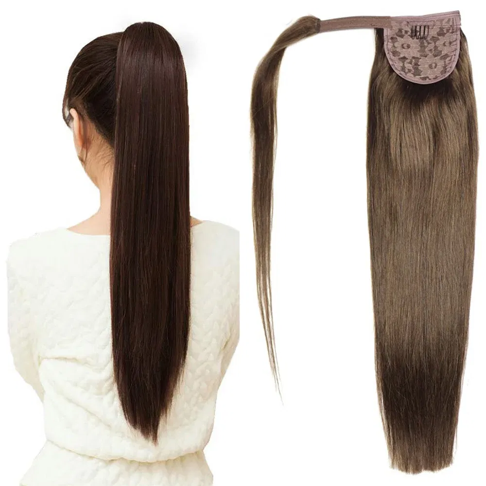 Color: #6, Life Span: 6 Months With Proper Care, Stretched Length: 22INCHES, Longest Hair Proportion: 35%-45% - ZZHAIR 100% Human Hair Extensions 16"-28" Machine Made Remy Magic Wrap Around Ponytail 60g-120g Clip In Horsetail Stragiht